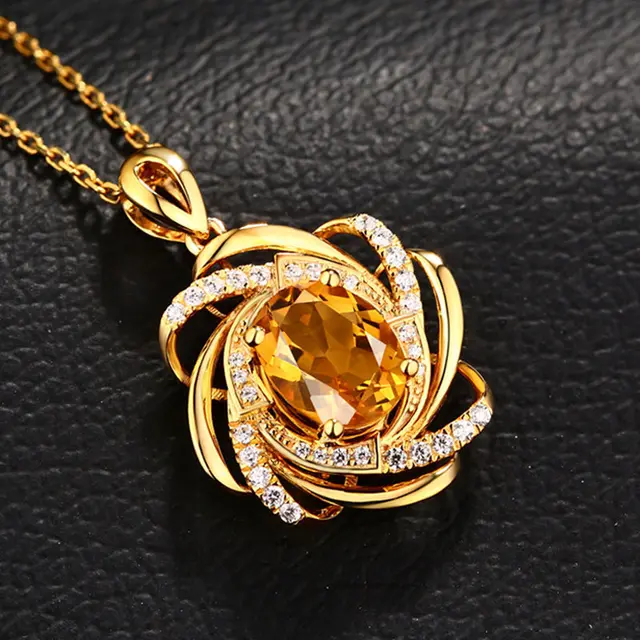 Fashion gold plated gemstone Flower Necklace wedding jewelry engagement necklaces for women Zircon Pendant anniversary gift 1
