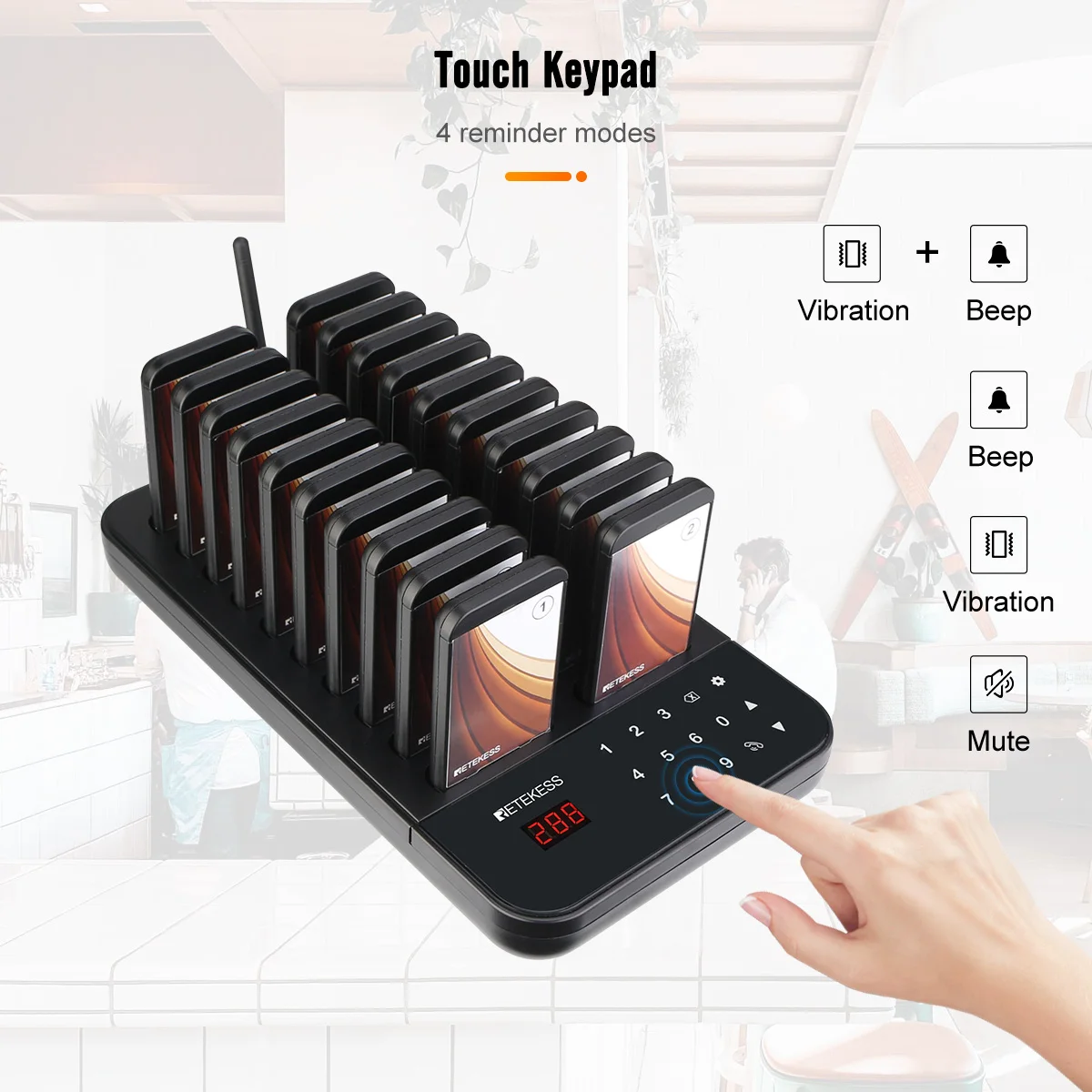 Retekess TD173 Restaurant Pager For Food Truck Coffee Wireless Calling System Vibrator Coaster Bell Buzzer Receivers Bar Chef