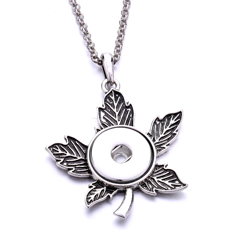 10pcs Retro Heart Leaf Snap Button Necklace Jewelry Vintage Metal Flower  Love 18mm 20mm Snap Button Pendant Necklace