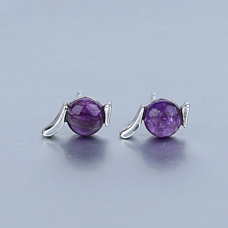 Hot Sale Natural Sugilite Gemstone Earrings 925 Sterling Silver Findings Purple Color Jewelry Accessories 10x5x3mm 1g