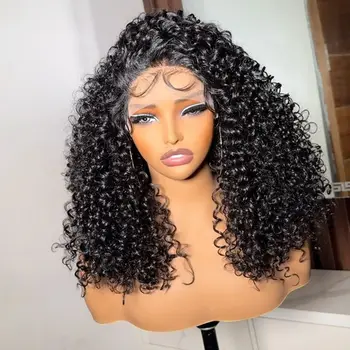 Kinky Curly Short Bob Blunt Cut 13X4 HD Lace Frontal Wigs Synthetic Wig Women Prepluck Bleached Knots Glueless Wig Daily Party