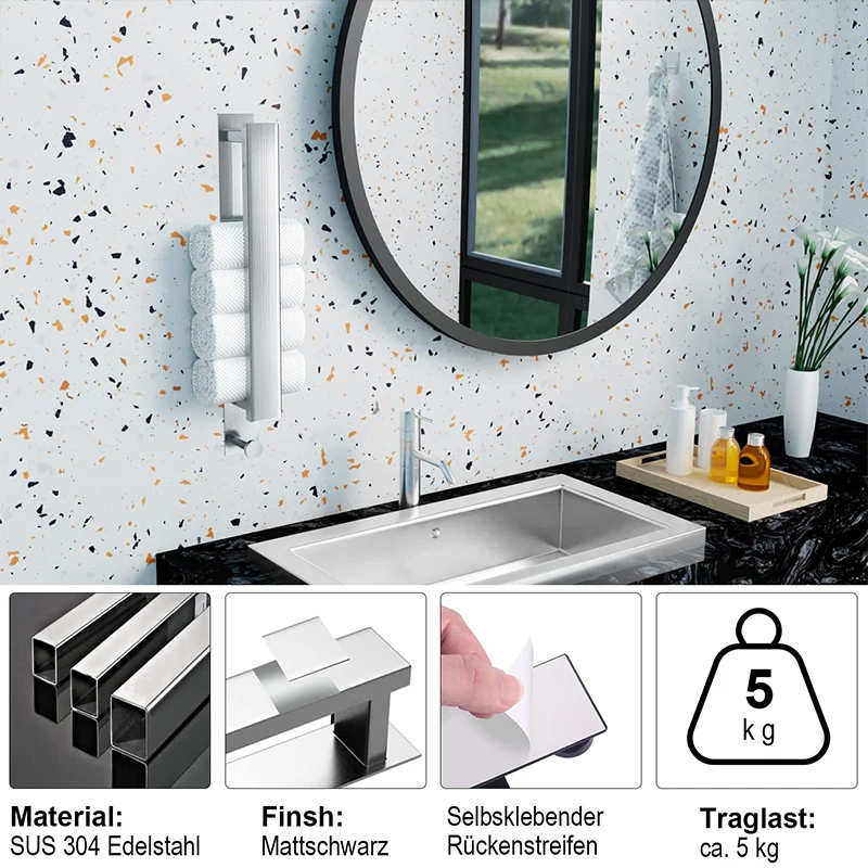 Towel Rack Black Towel Bar Bathroom Towel Rack Hook Space Aluminum Two Way Install Kitchen Storage Holder