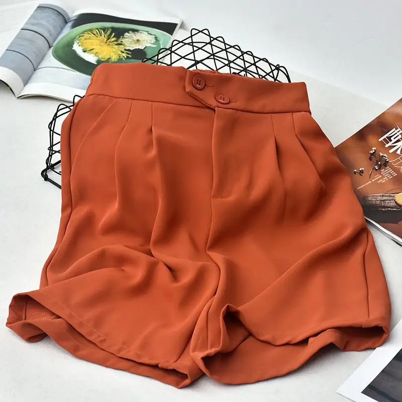 

Mocha Color Oblique Button West Straight Pants 2022 Summer Women's Loose Pocket Twill Y2K Drape Soft Five-Point Casual Shorts