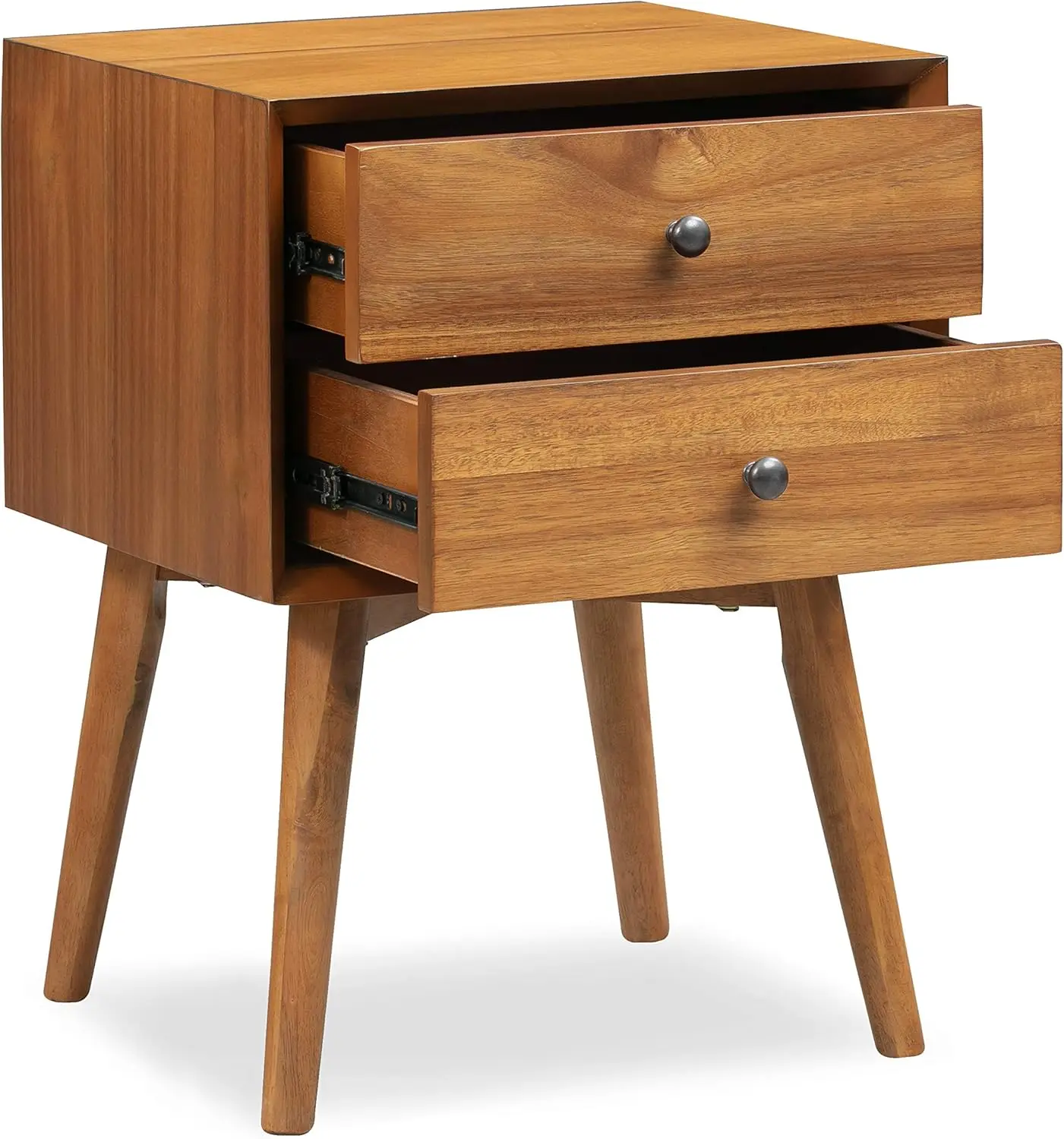 Edgemod Mid-Century Modern Nightstand – Solid Wood Bedside Table with 2 Drawers Acorn Walnut Finish 23.5" Tall