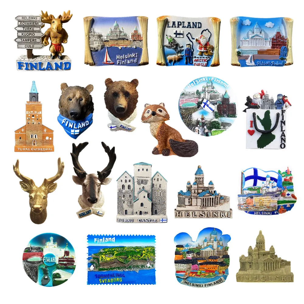 관광 기념품 공예품, 냉장고 자석, 장식품, 수공예품, Finland Flavor 랜드마크 건물 
