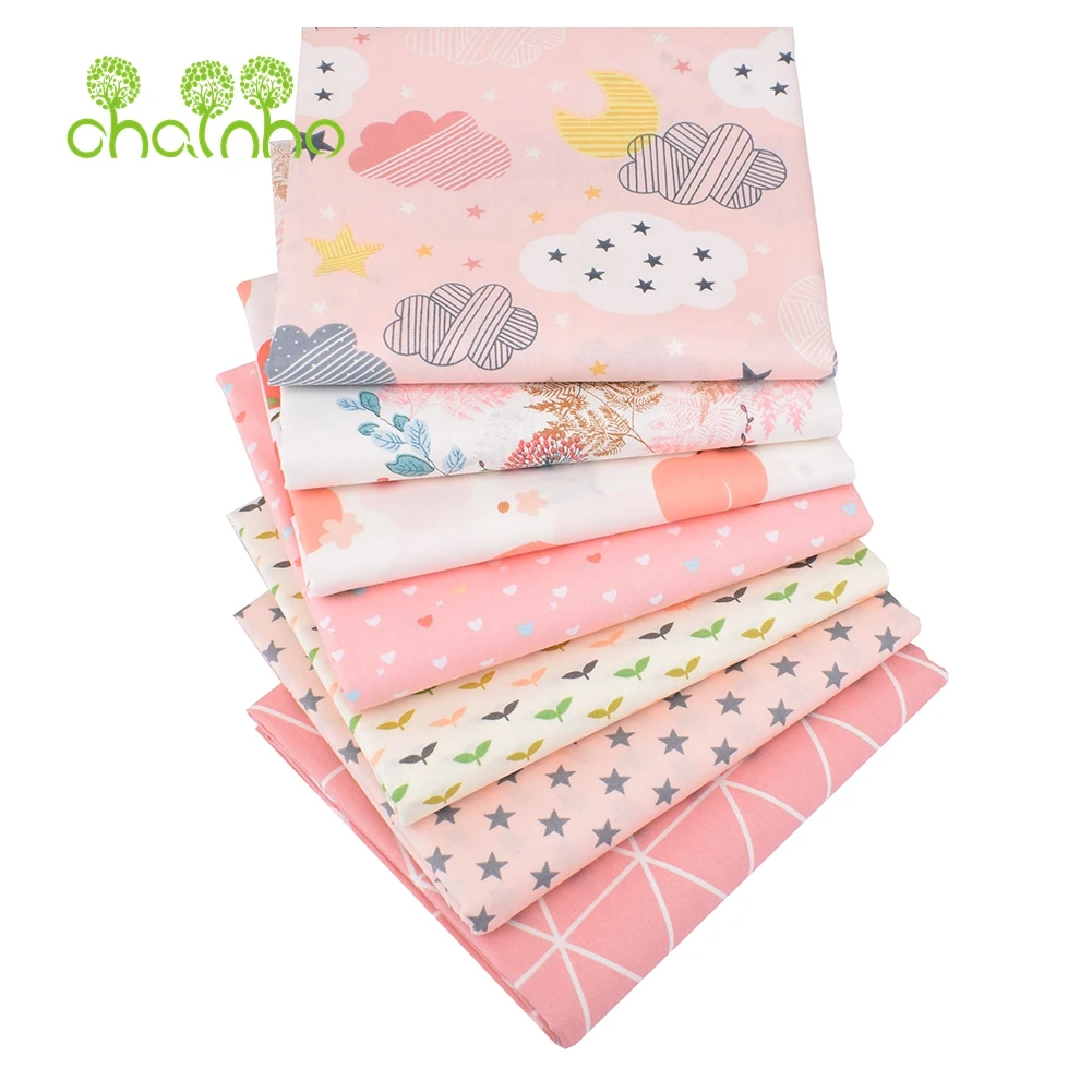 Chainho,Printed Twill Weave Cotton Fabric,DIY Sewing Quilting Material,Patchwork Cloth,7 Pink Cartoon Series,2 Sizes,15C168