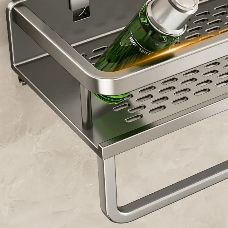 Bathroom Shelf Suction Cup Shampoo Holder Makeup Storage Organizer Aluminum Shower Shelf Bathroom Organizer No Drill Wall Shelf 6