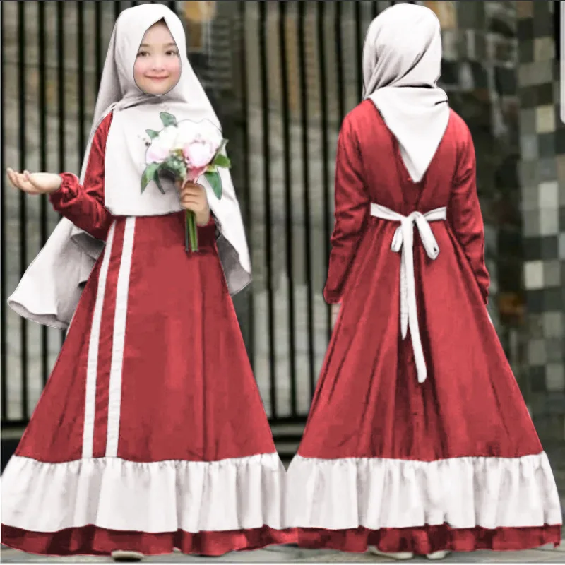 

Платье макси Рамадан для девочек, комплект из 2 предметов, мусульманская детская молитвенная одежда, абайя химар, исламский халат, кафтан