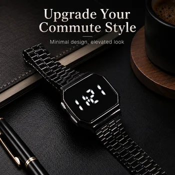 Nuovo Arrivo: Orologio Digitale da Uomo Elegante e Minimalista con Cinturino in Acciaio, Display LED Touch Screen, Orologio Digitale per Coppie