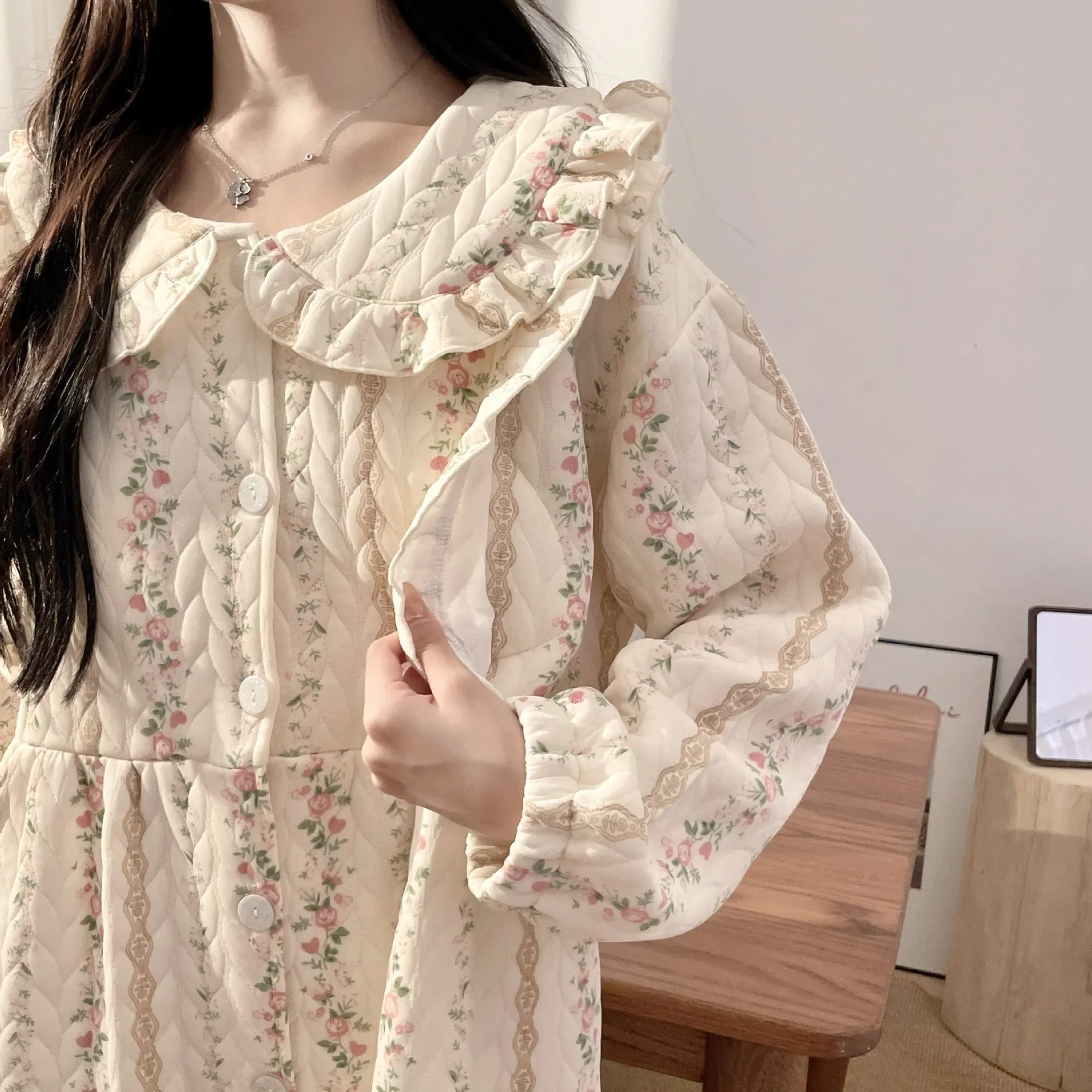Maternity Dresses Thick Cotton Air Conditioning Spring Autumn Postpartum Nursing Dress Doll Neck Maternity Clothes Outerwear