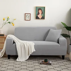 Elegant Jacquard Fabric Elastic Sofa Slipcover - Solid Color, Washable, for L-Shaped Living Room Seating (Light Grey)