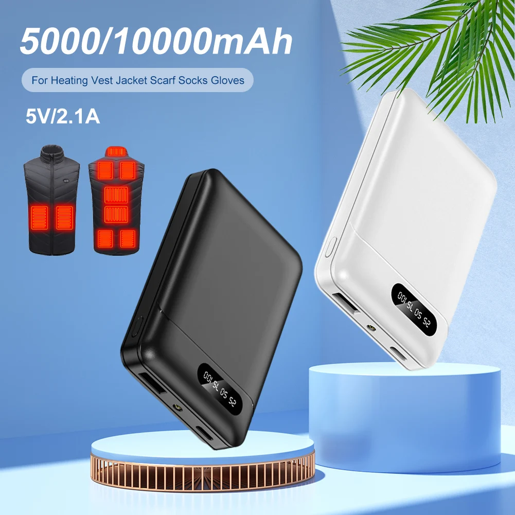 

5000mAh /10000mAh Portable Power Bank 5V/2.1A USB Rechargeable Mobile Phone Fast Charger for Heated Vest Jacket Scarf Socks