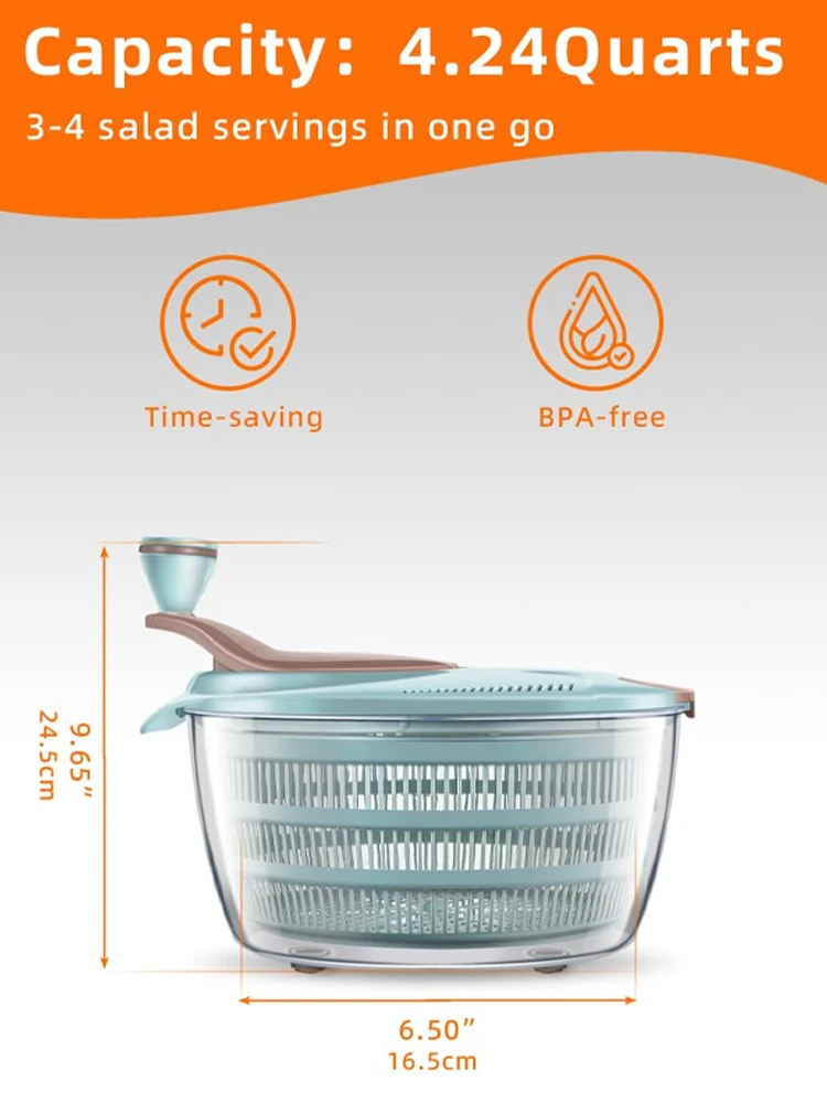 Salad Spinner 4.24 Quart Lettuce Spinner Double Drainage Holes For Washing Spinning Draining Greens salad spinner