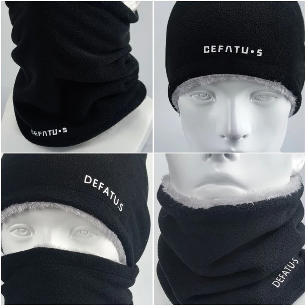 Thickened Fleece Neck Warmer Hat Two-Piece Set Winter Cycling Face Mask Unisex Windproof Cold Resistant Motorcycle Accessories
