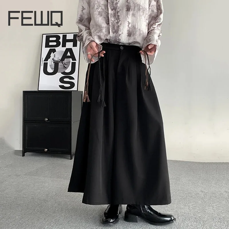 

FEWQ Chinese Style New Culotte Casual Men's Wide Leg Pants Solid Color Summer 2024 Fashion Male Trousers niche design 9C5274