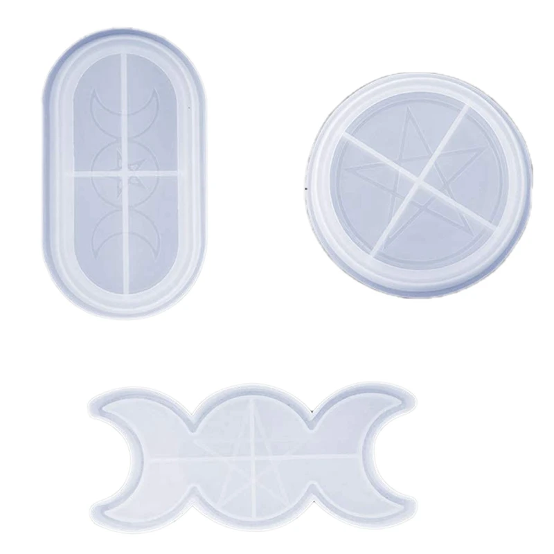 

3 PCS Dish Resin Moulds Crescent Moon Silicone Tray Mould Oval And Round Epoxy Resin Casting Molds With Pentagram