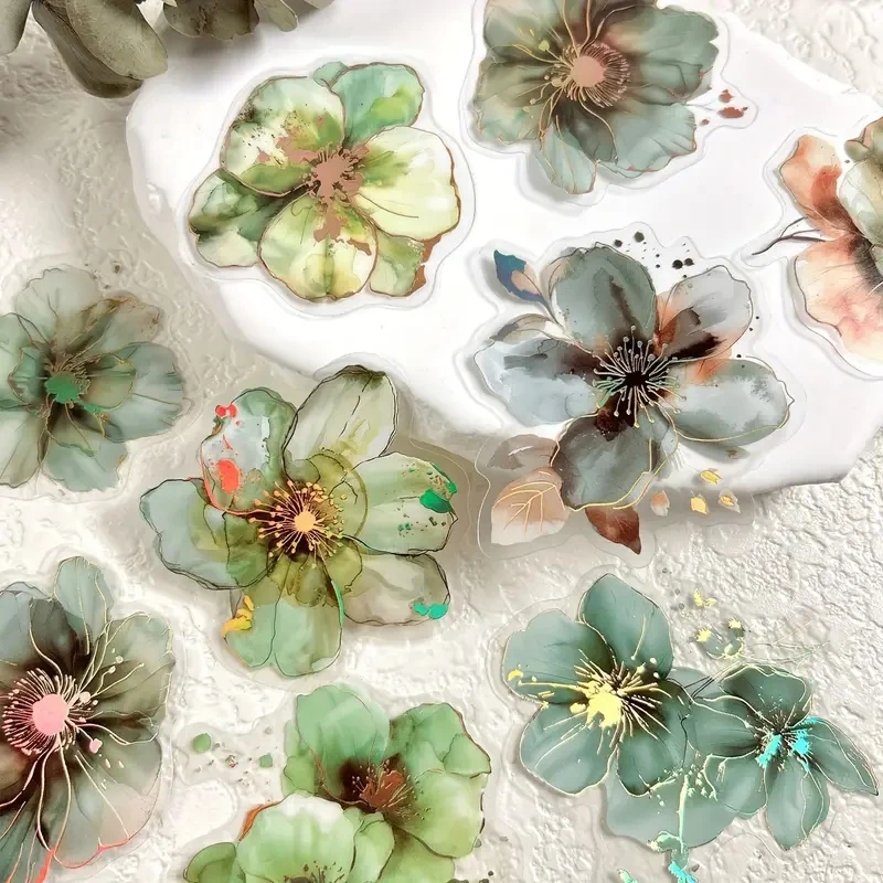 Description Picture 5 of item20pcs/pack Hot stamping flower stickers PET Materials Collage Junk Journal DIY Scrapbooking Supplies Aesthetics Decor Sticker