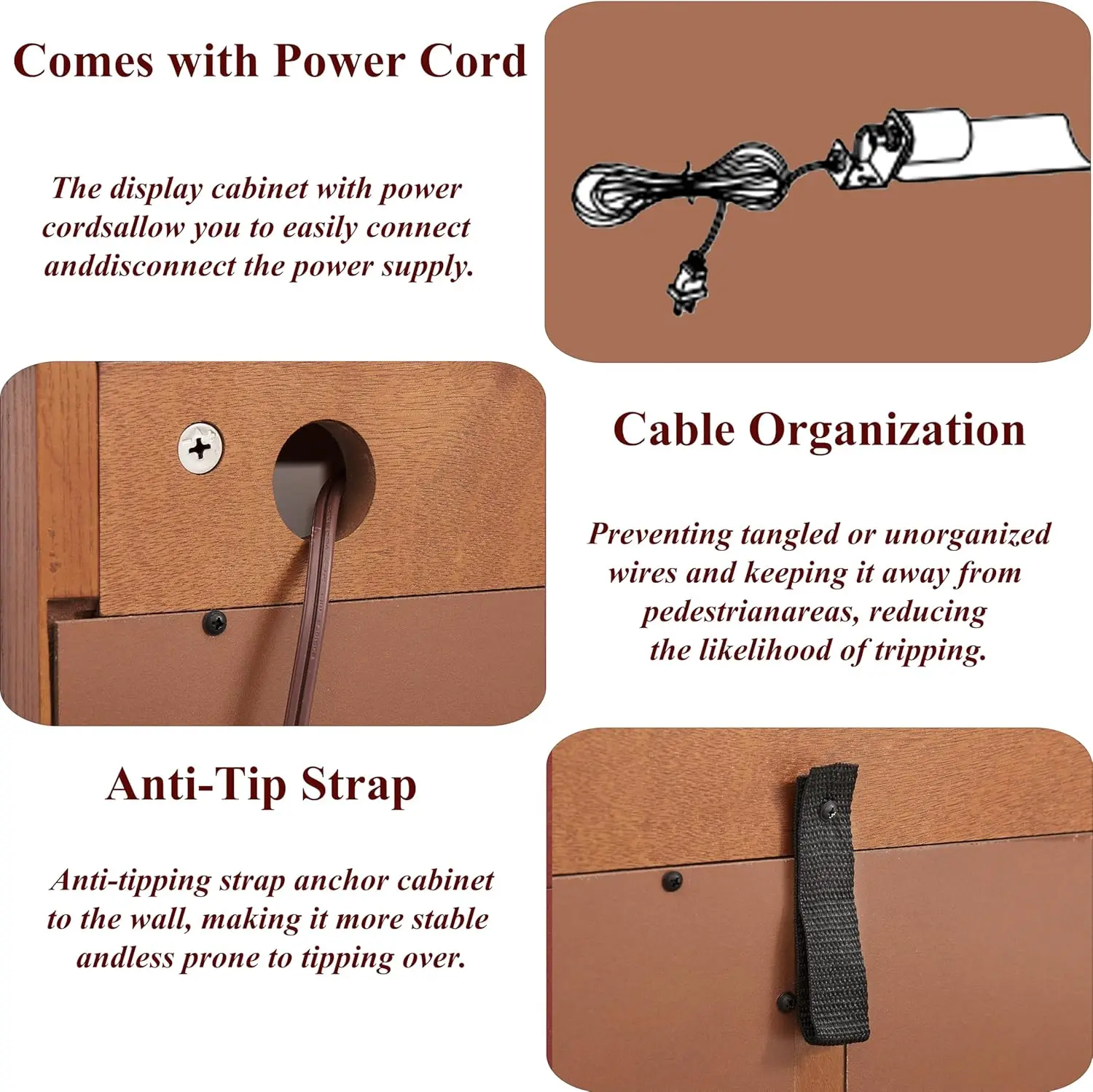 3-Tier Lighted Glass Display Curio Cabinet with 2 Tempered Glass Doors,Curio Case with Mirrored Back Panel & Adjustable (Oak_2)