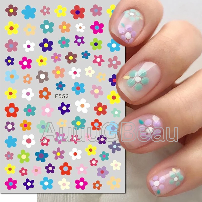 

3d Nail Art Decals Cute Colorful Petals Florals Flowers Adhesive Sliders Nail Stickers Decoration For Manicure