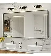 LOAAO 72X36 Inch Black Metal Framed Bathroom Mirror for Wall, Matte Black Bathroom Vanity Mirror ...
