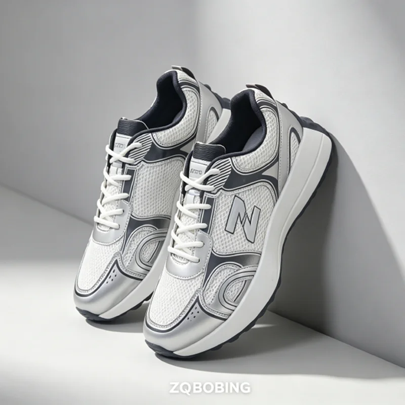 Spring and Autumn 2026 New Couple Shoes, Large Sizes 39-45, Men's and Women's Shoes, White, Silver, Black, Gray, Thick-Soled Casual Shoes, Trendy Versatile Sneakers, Comfortable Running Shoes for Men 1