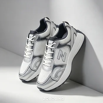 Spring and Autumn 2026 New Couple Shoes, Large Sizes 39-45, Men's and Women's Shoes, White, Silver, Black, Gray, Thick-Soled Casual Shoes, Trendy Versatile Sneakers, Comfortable Running Shoes for Men 1