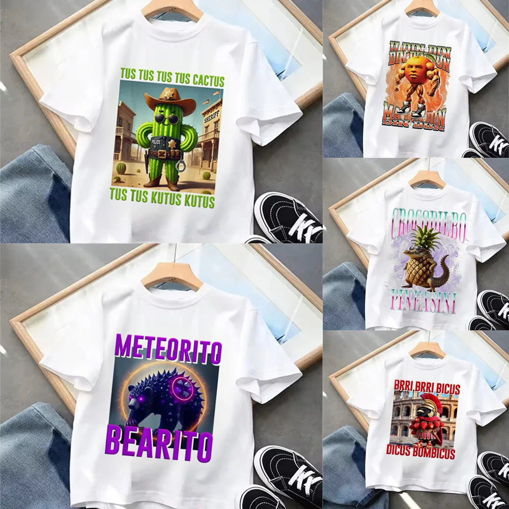 Italian Brainrot Animals Kids T-shirt - Cute and Absorbent Casual Summer Tee