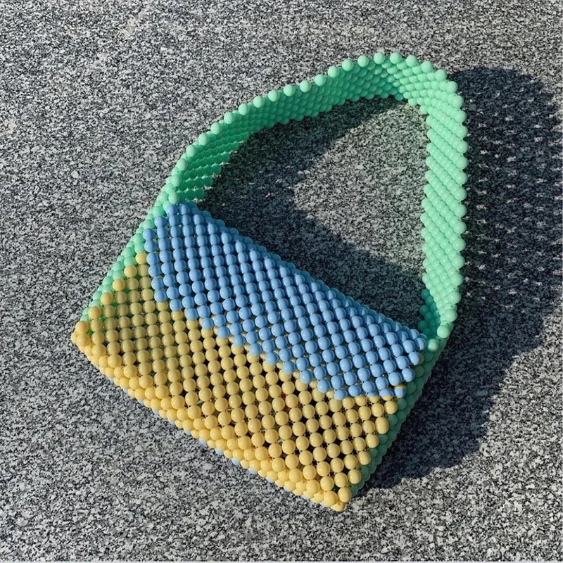 

Summer New Wide Shoulder Strap Shoulder Bag Acrylic Bead Woven Homemade Original Designer Luxury Women's Handbag 2023 Trend