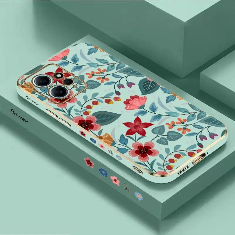 

Safflower Flower Luxury Plating Phone Case For Xiaomi Redmi Note 11 Pro Plus 10 Pro 11 11S 12Pro Plus 12 9S 8 Pro Cover