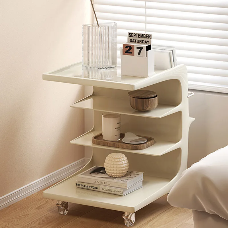 

Movable Side Table with Storage, Cream Style End Table for Sofa, Acrylic Coffee Table, Storage Side Cabinet for Home Workstation