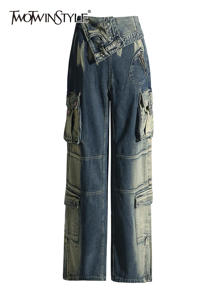 

Женские джинсы-карго TWOTWINSTYLE, длинные лоскутные брюки-карго с карманами, 2023