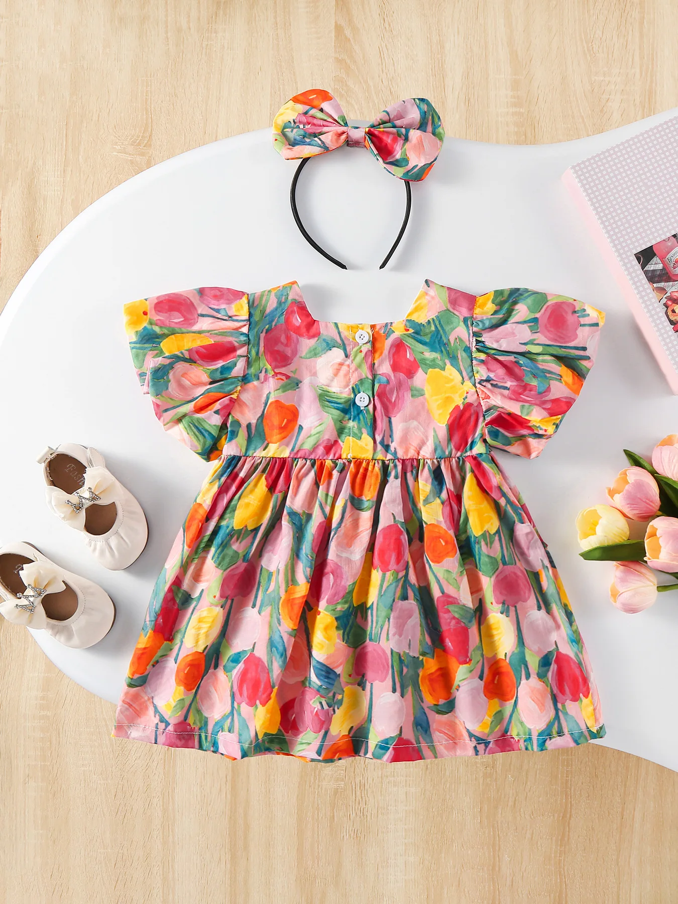 Girls Summer Tulip Print A Line Dress