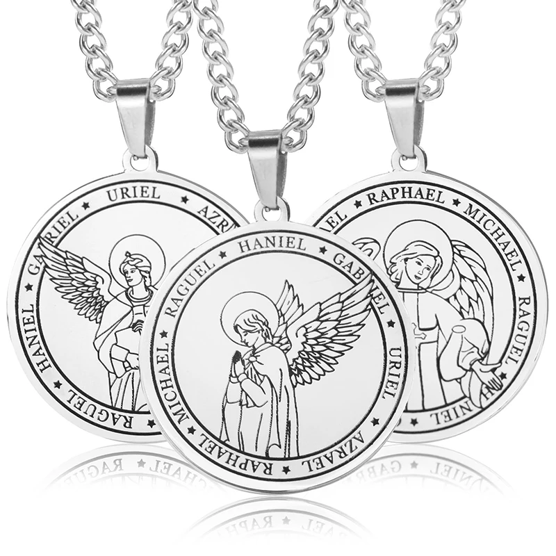 Bible7ArchangelsPortraitPendantNecklacesAngelsWingsStainless