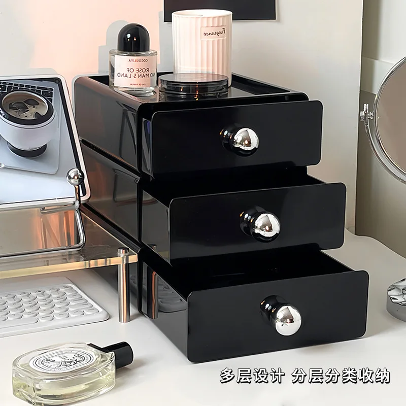INS Black Desktop Storage Box Drawer Type Storage Organizer Box Dormitory Office Table Shelf For Stationery Sundries Jewelry