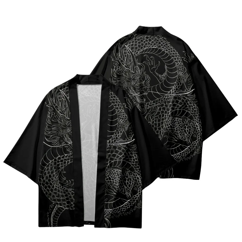 

New Arrival Japanese Style Dragon Print Traditional Kimono Men Yukata Cardigan Shirts Cosplay Haori Oversized Streetwear Tops