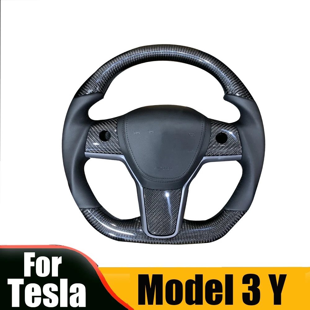 

Customized Yoke Handle Steering Wheel For Tesla Model 3 Model Y 350mm Leather Real Carbon YOKE Handle Model y 2023 Accessories