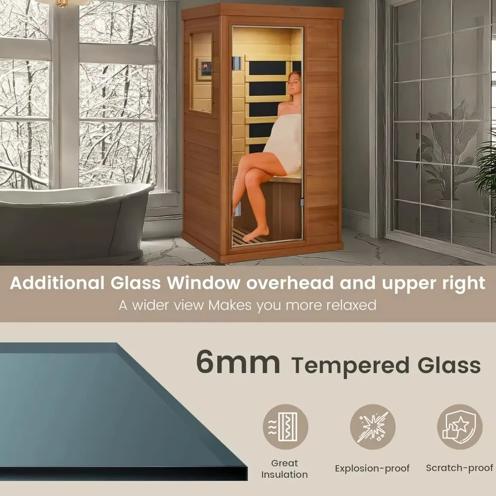 Infrared Sauna, Full Spectrum Infrared Sauna for Home, Indoor Dry Sauna with 4 Heater Panels, Bluetooth and Tempered Glass 3