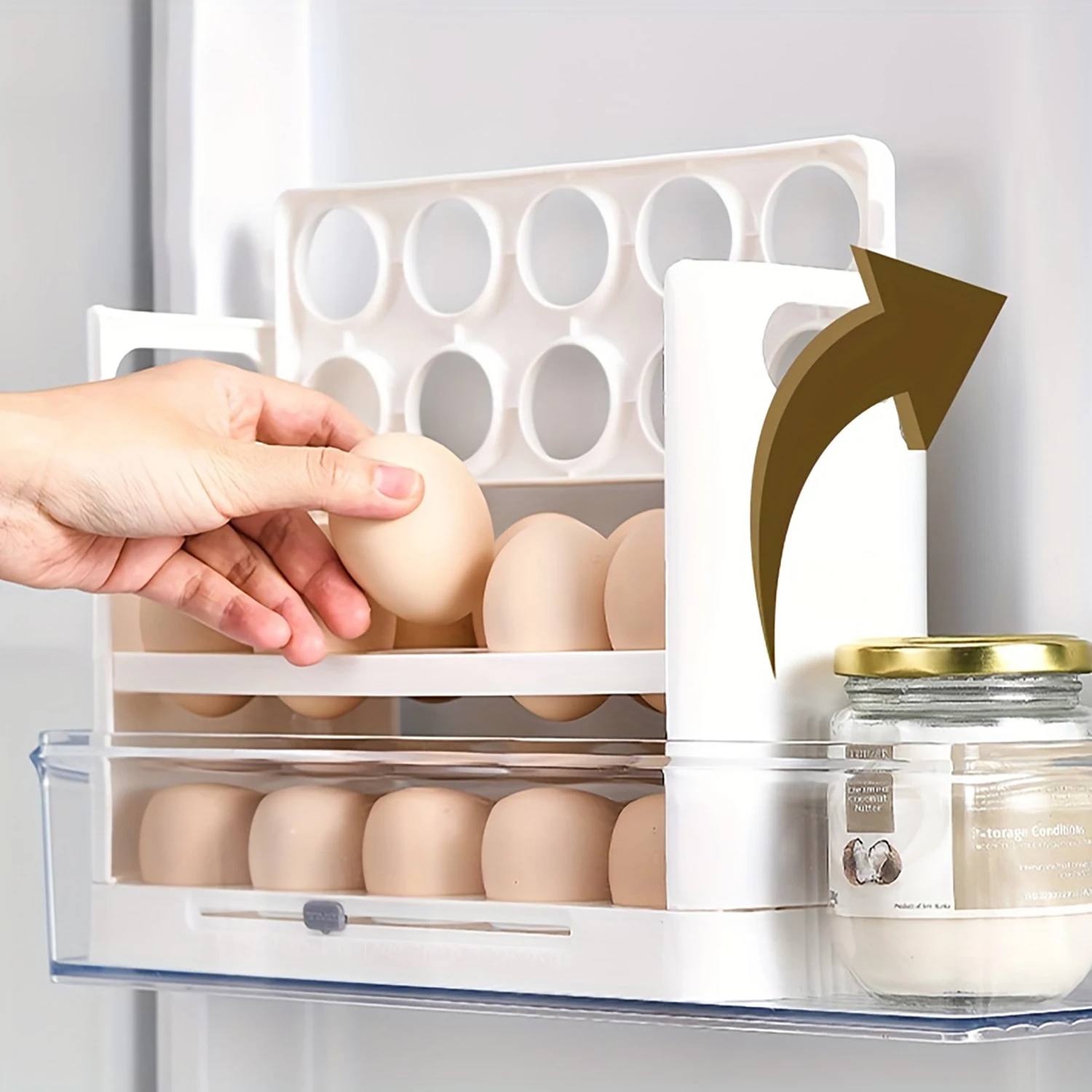 냉장고용 뒤집는 계란 거치대, 플라스틱 계란 보관 용기, 공간 절약, 문짝 계란 거치대, 30 카운트