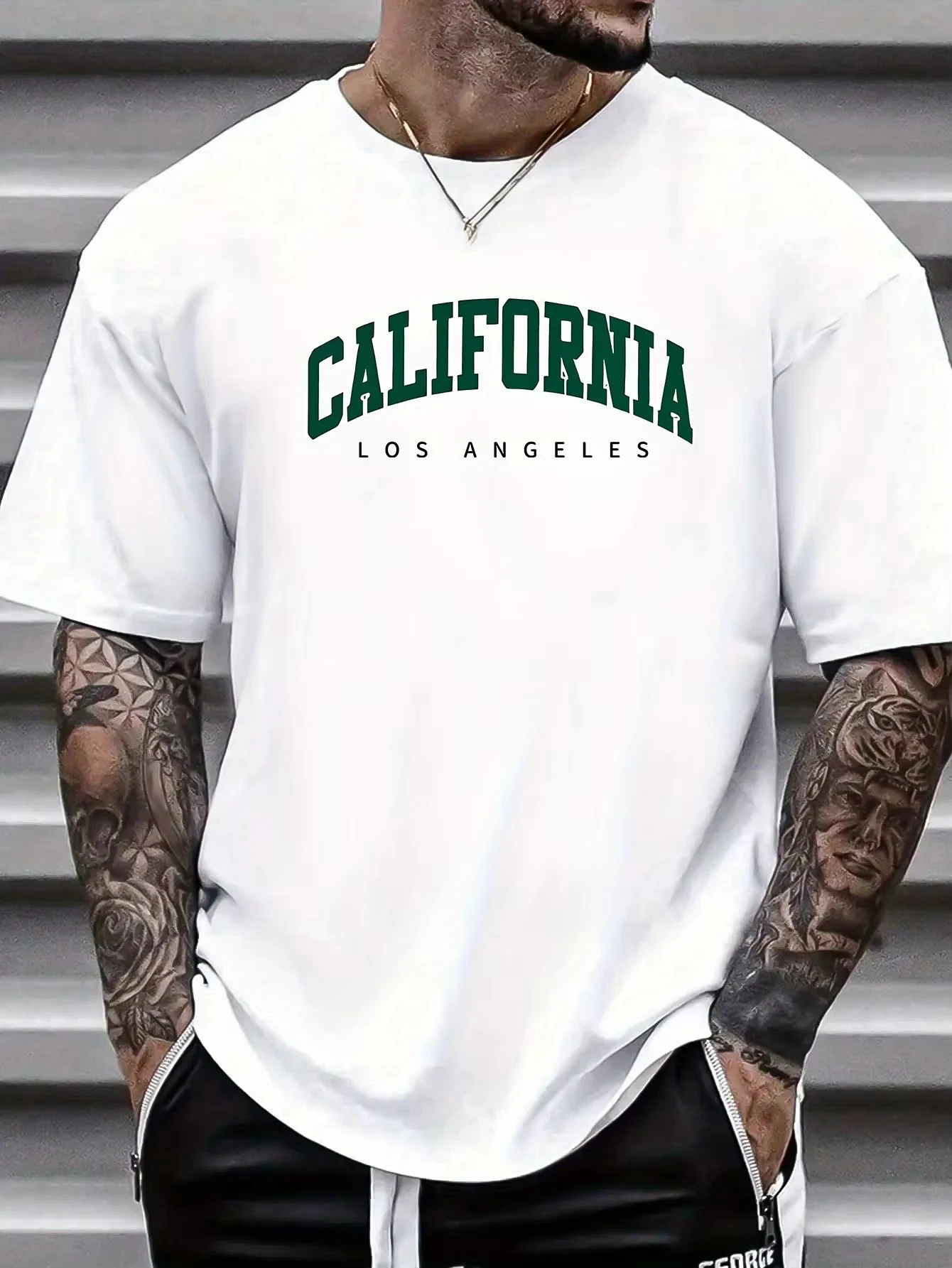 California Letter Printed Summer Men's Cotton Short Sleeve Casual Sports Tops Loose Large Comfortable Round Neck T-shirt