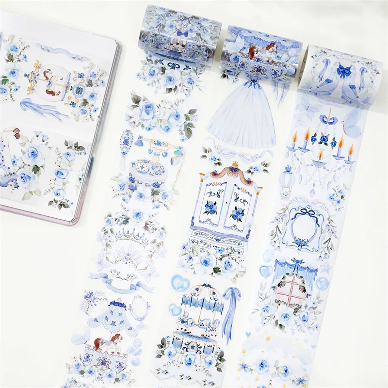 

Canada WT Masking Tape Lovely Princess Room Blue Wide Washi Shiny PET Tape Journaling Decorative Stickers 7cmx5M