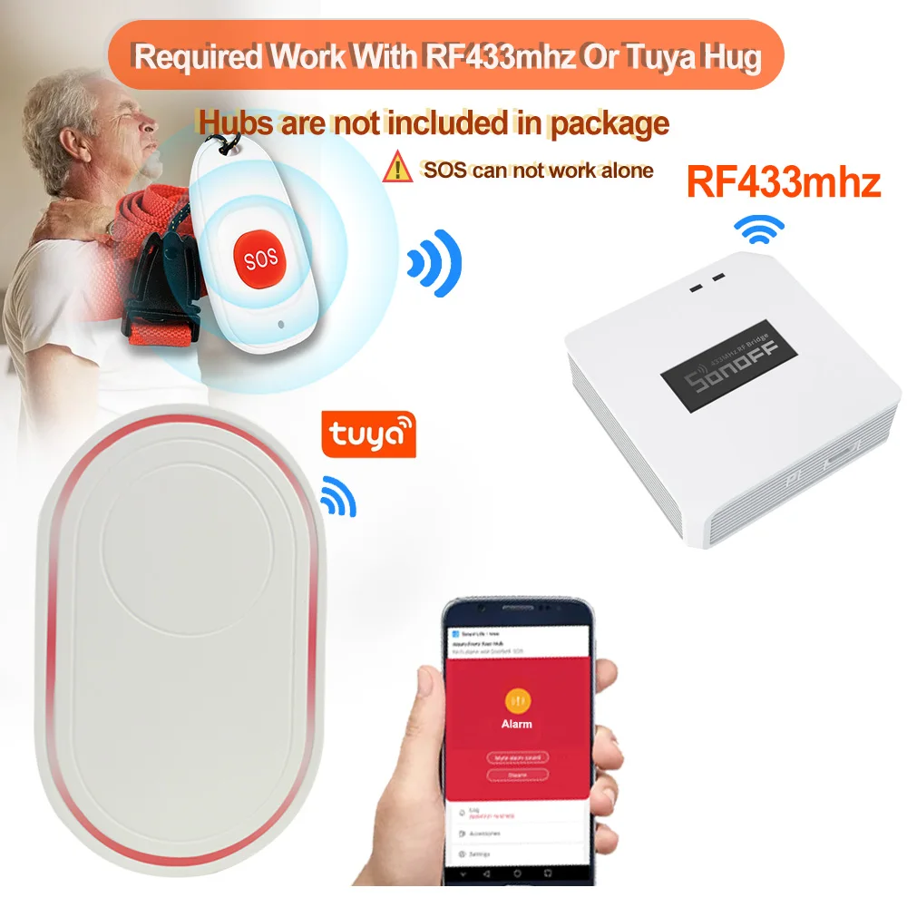 Medical Alert Emergency Alarm Button RF 433mhz SOS Panic Button Elderly Alarm Keychain Controller Old People GSM WIFI Home Alarm System