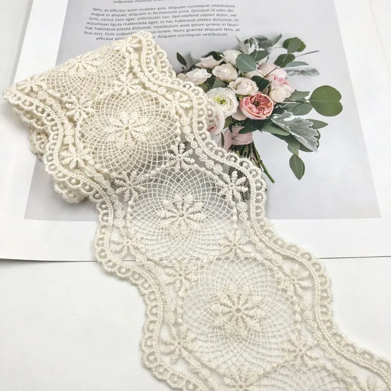 빈티지 속이 빈 흰색 순수 목화 스레드 수용성 자수 레이스 장식 패브릭 리본 DIY 의류 봉제 레이스