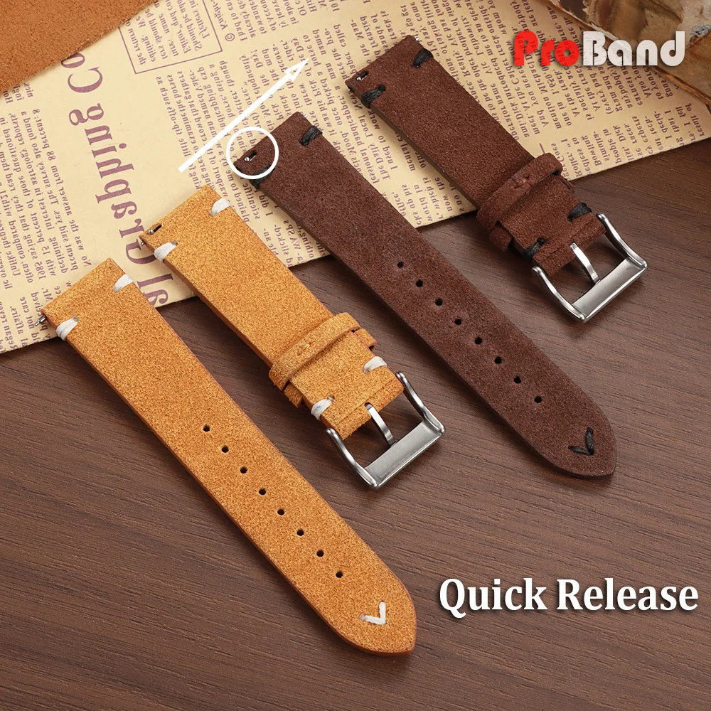 Vintage Genuine Suede Leather Quick Release Watch Strap - Handmade Unisex Sport Bracelet