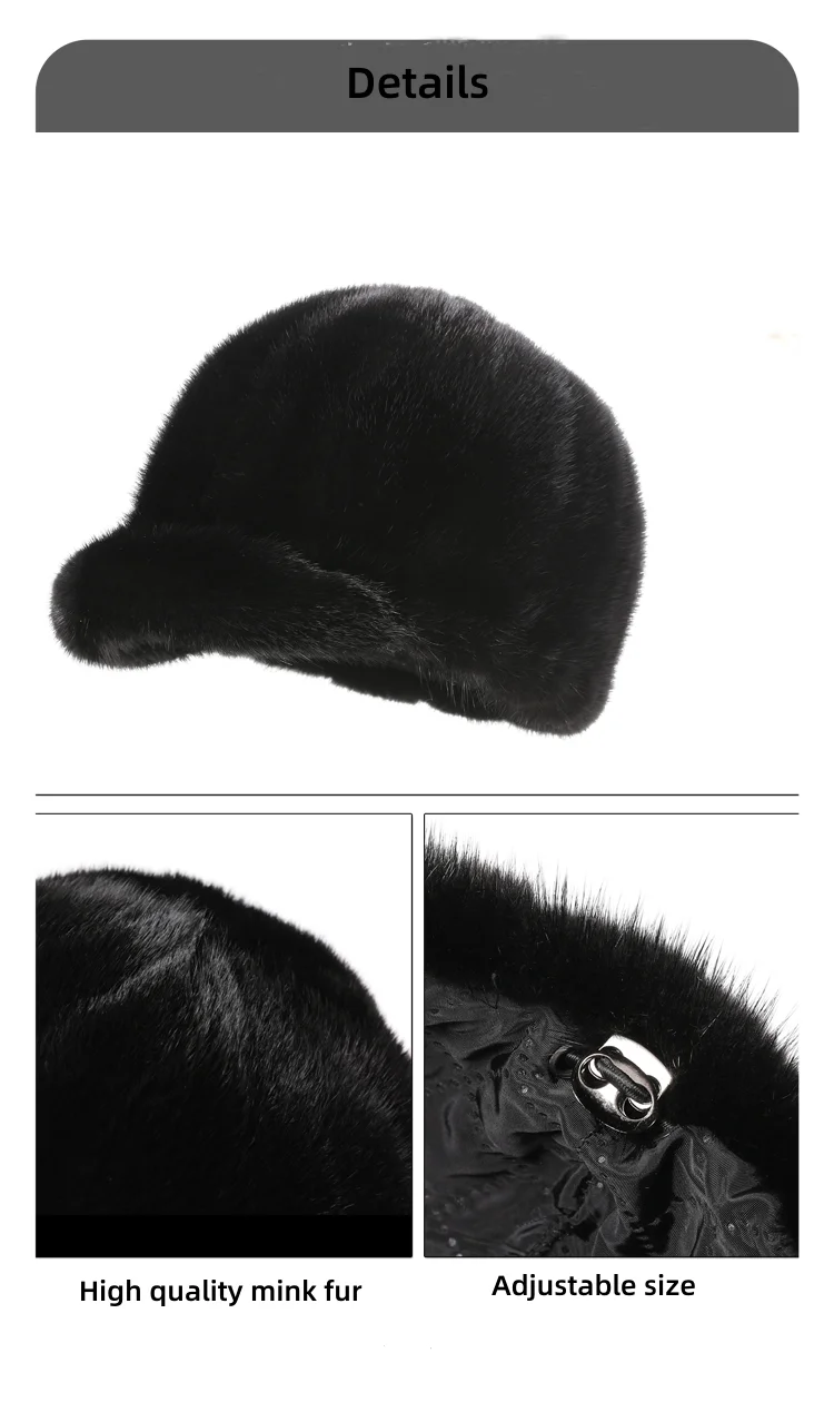 MS.MinShu-Mink Fur Hat for Women, Female Baseball Peaked Cap  display picture 2