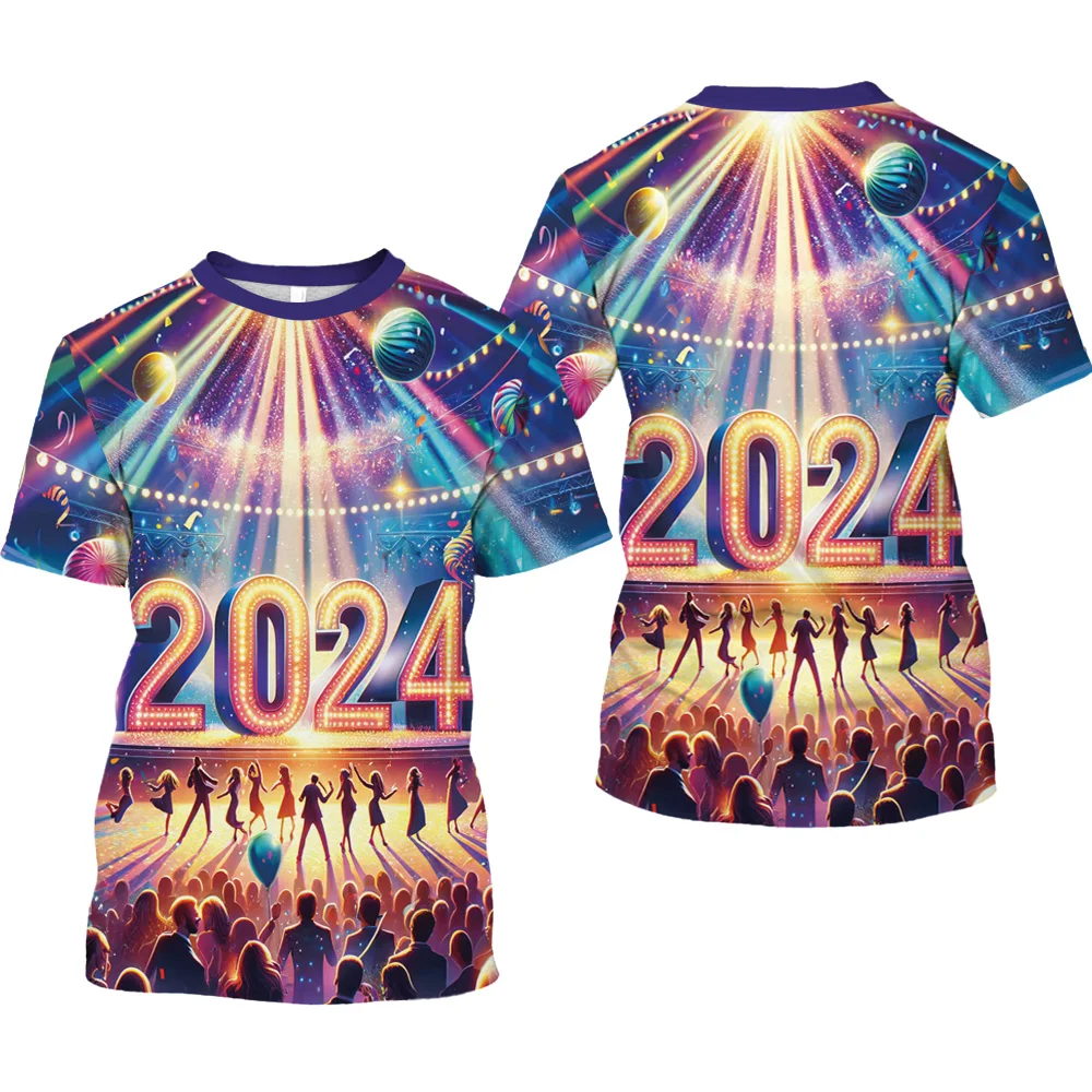 

Мужская футболка с надписью на новый год 2024, Женская трехмерная футболка с цифровым принтом, с круглым вырезом и коротким рукавом, футболка для мальчиков, топ унисекс