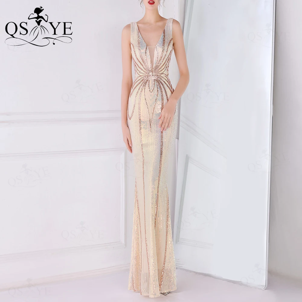 Light Luxury Champagne Gold Deep V Suspender Sequin Pattern 17th Birthday Homecoming Dress cc4298