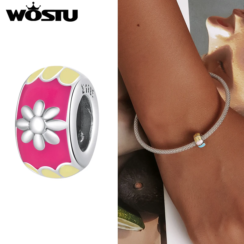 

WOSTU Real 925 Authentic Sterling Silver Colorful Spacer Charm Fit Original Bracelet Women Wedding DIY Fashion Fine Jewelry Gift