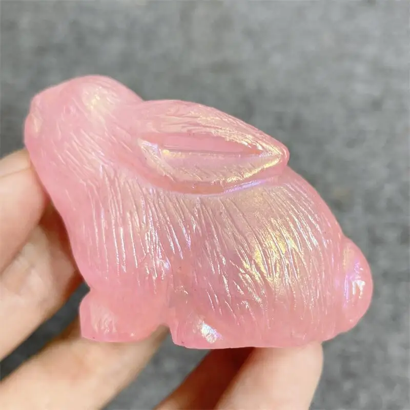 

Natural Aura Rabbit Gem Crystals Hand Carving Mini Cute Crafts Healing Decorative Ornaments Holiday Gifts 1pcs