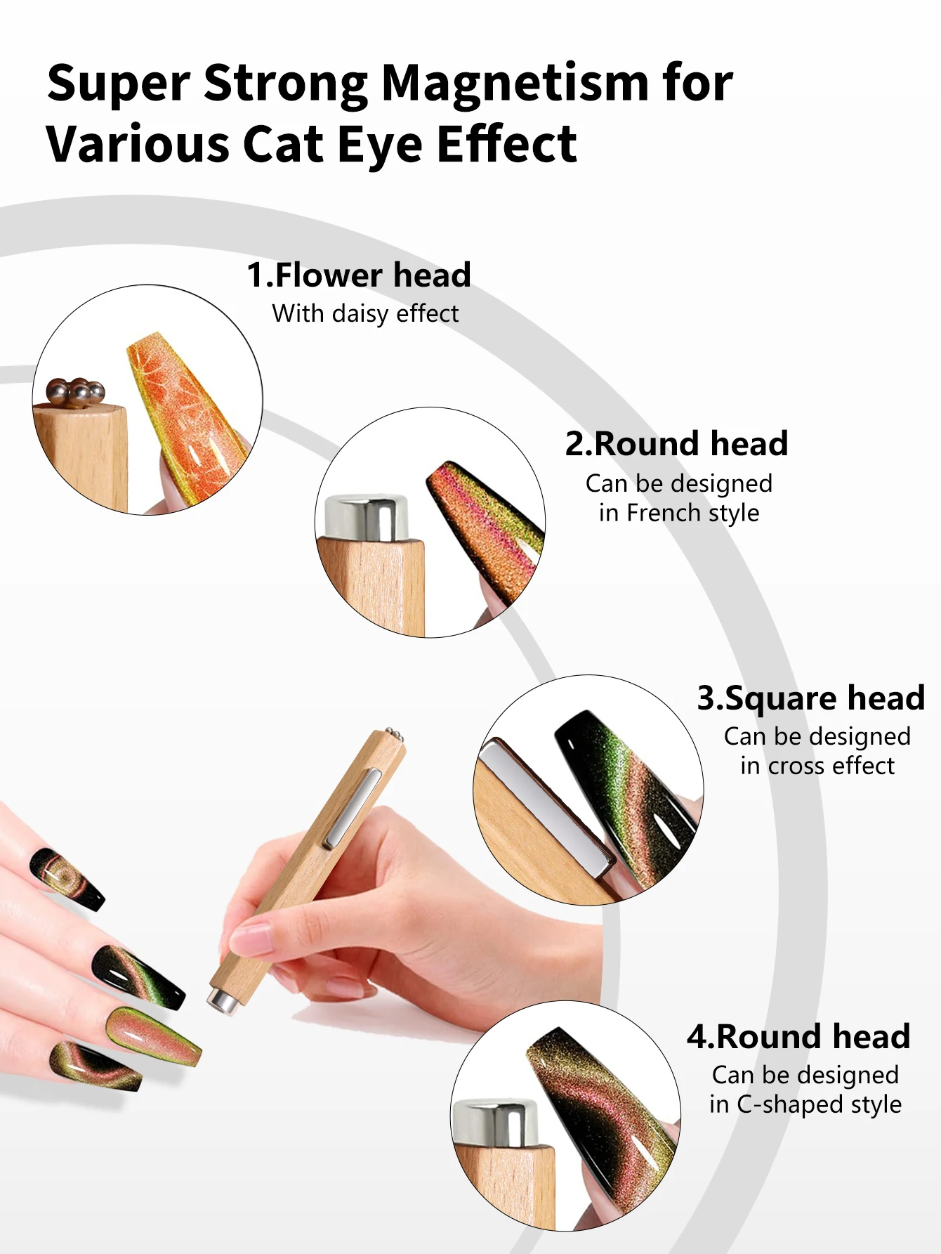 3 In 1 Nail Magnet, Cat Eye Gel Nail Polish Magnet with Octagonal Mahogany Shell Protective Cover for Cat Eye Art Design