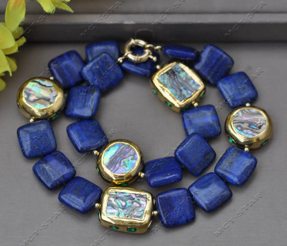 

MTC · Звезда Z13265 20 "27 мм синий квадрат лазурит Круглый Павлин Абалон оболочка позолоченное ожерелье ювелирные изделия на заказ
